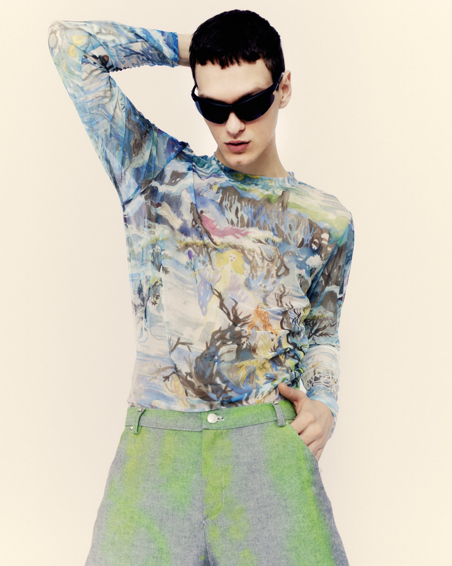 Regular fit mesh printed top