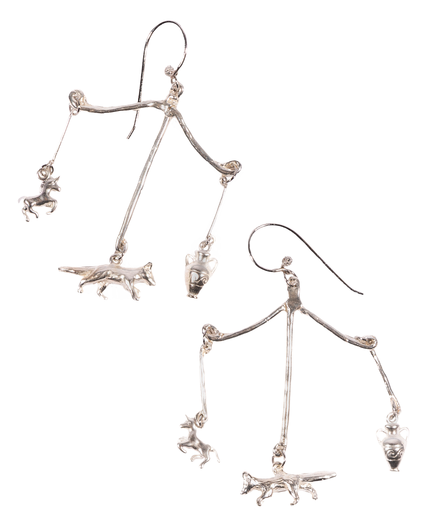 Fox and Amphora silver earrings