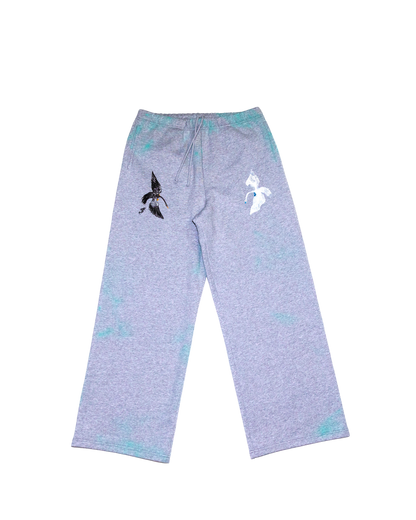 Gray swan printed sweatpants