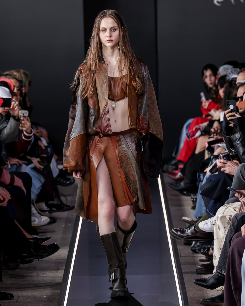Tessellated leather skirt