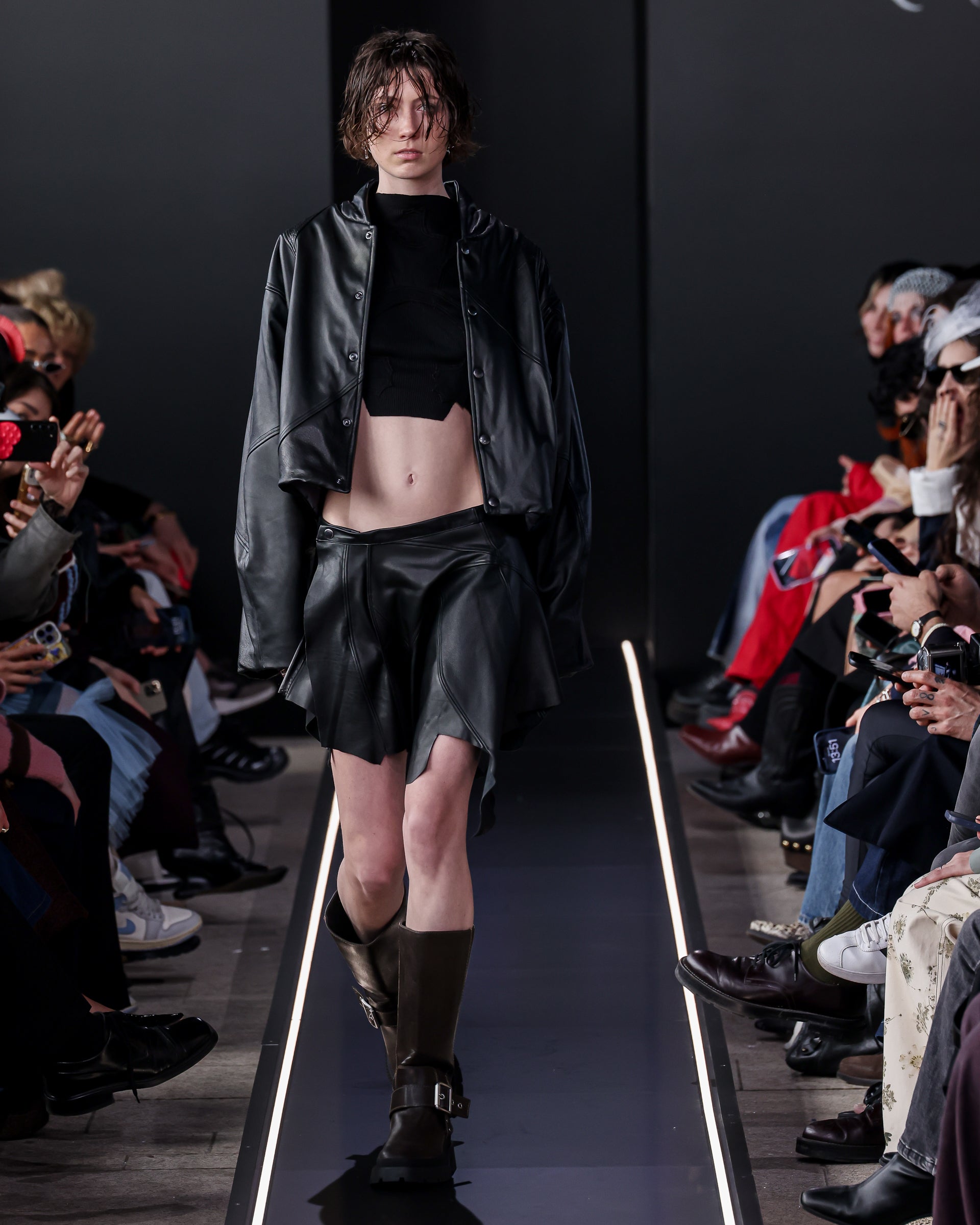 Slate leather skirt