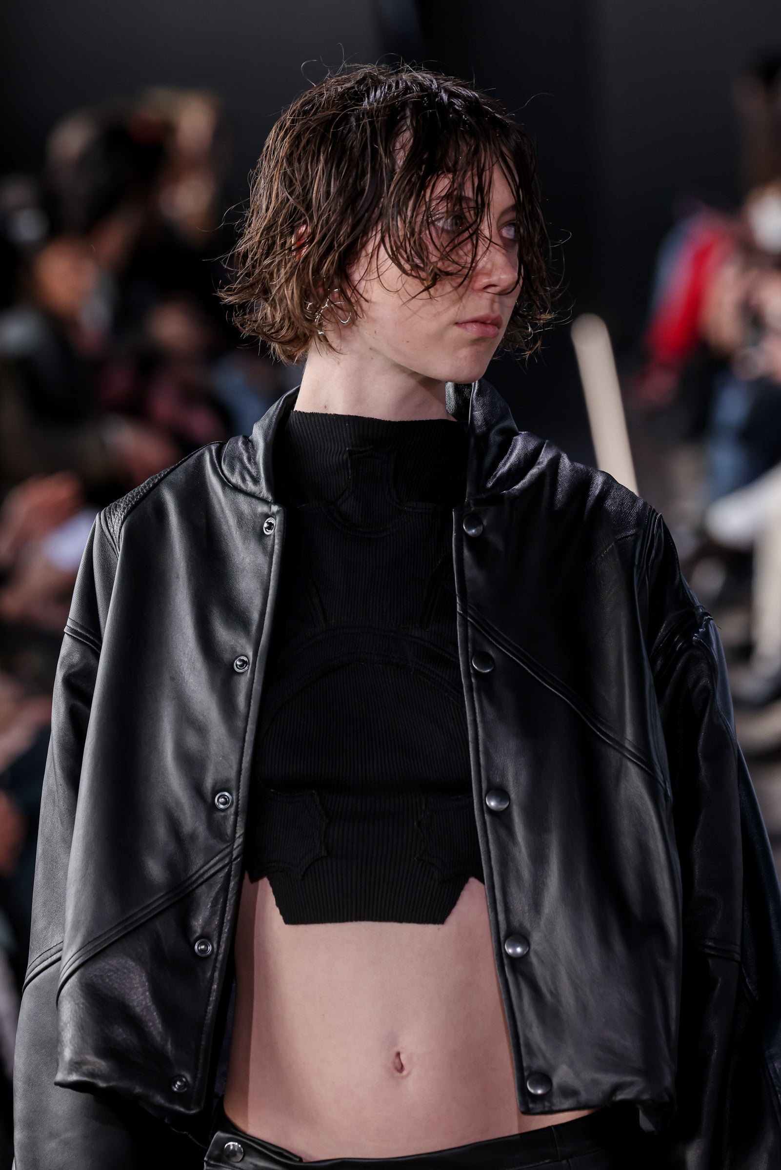 Slate leather bomber