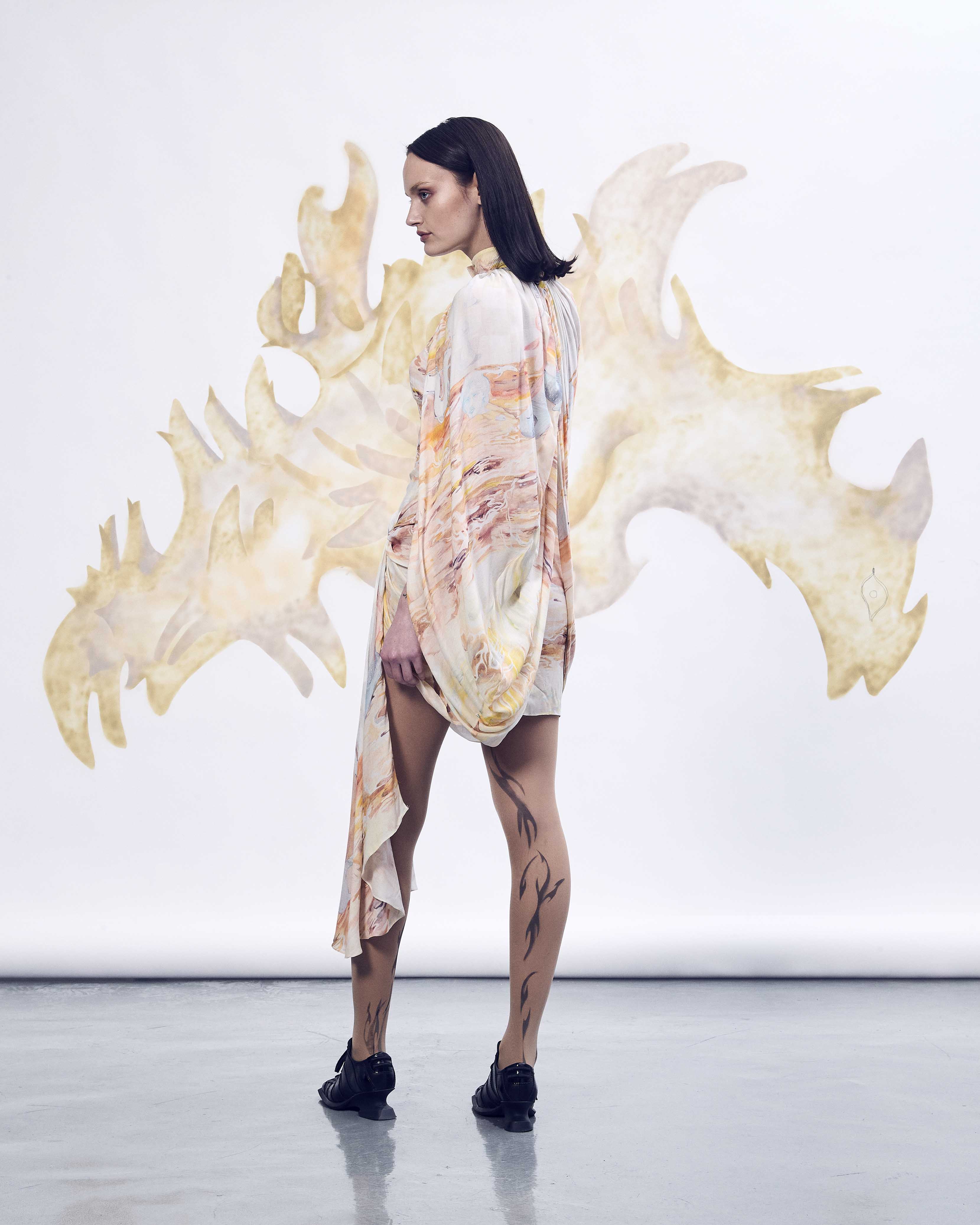 Dragon deconstructed cape dress