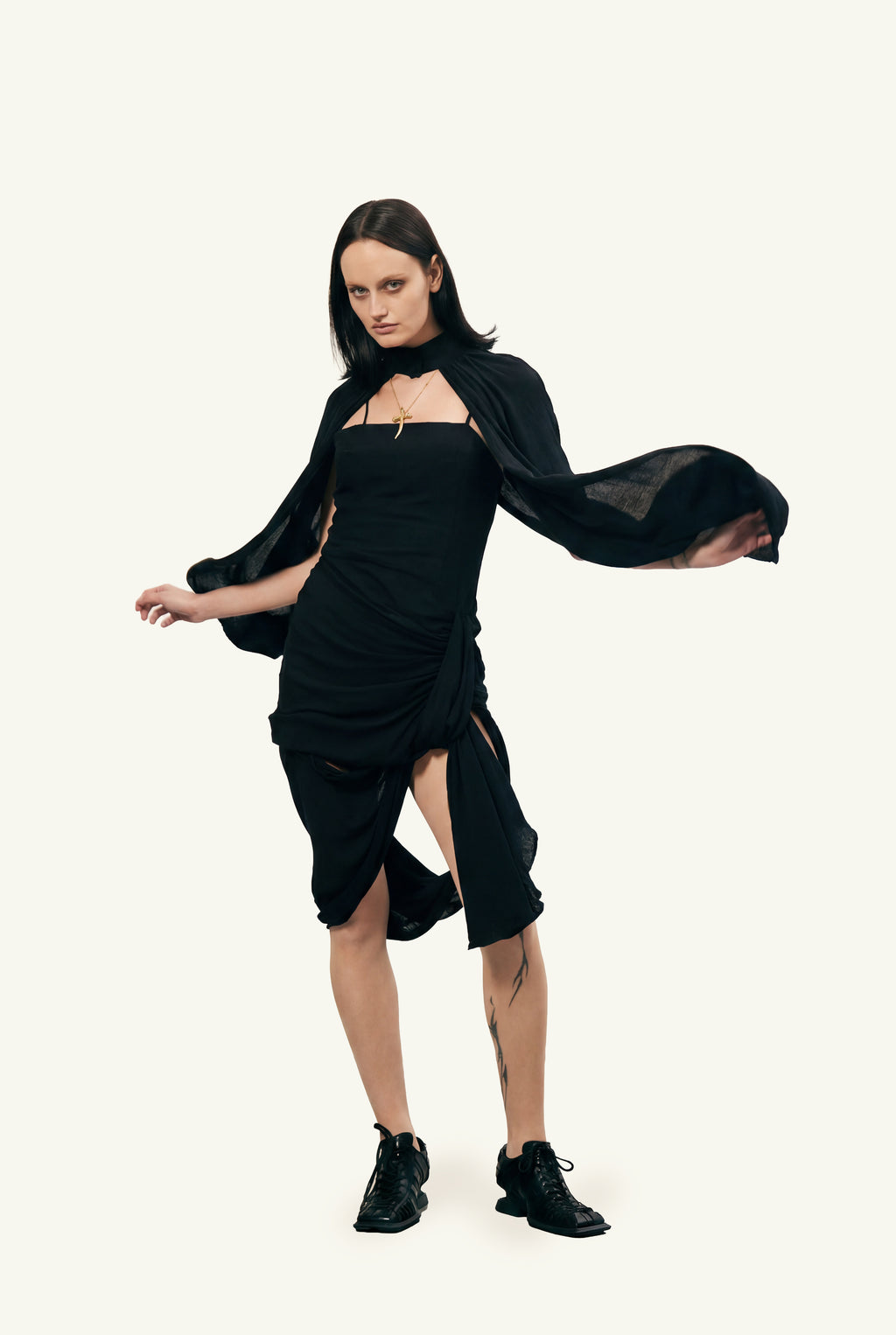 Calcinazione black cape dress