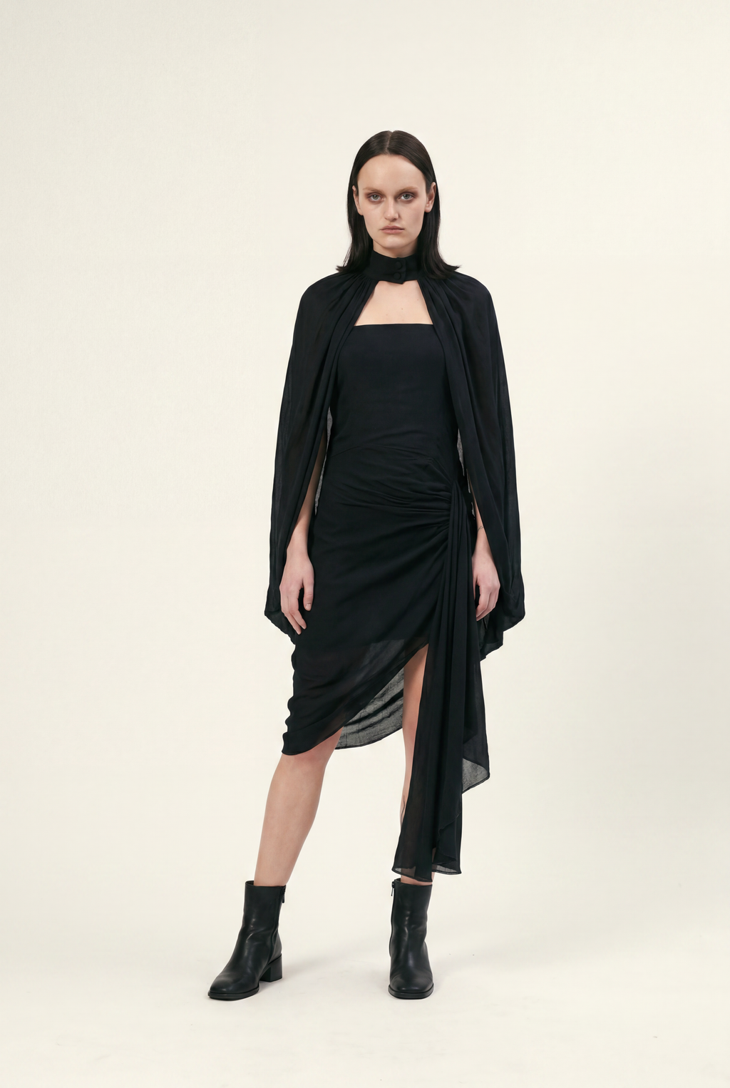 Calcinazione black cape dress