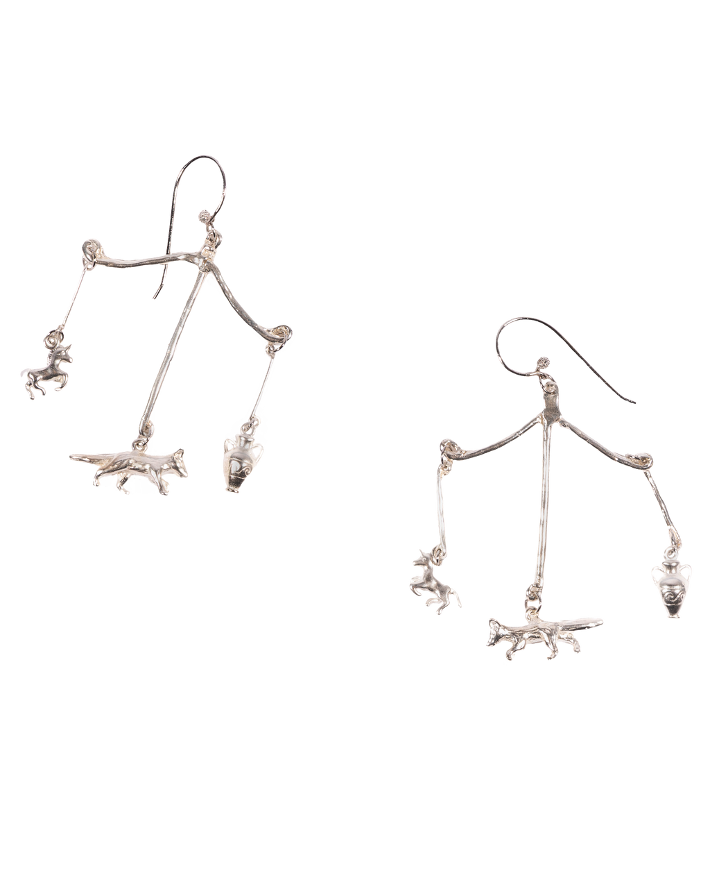 Fox and Amphora silver earrings