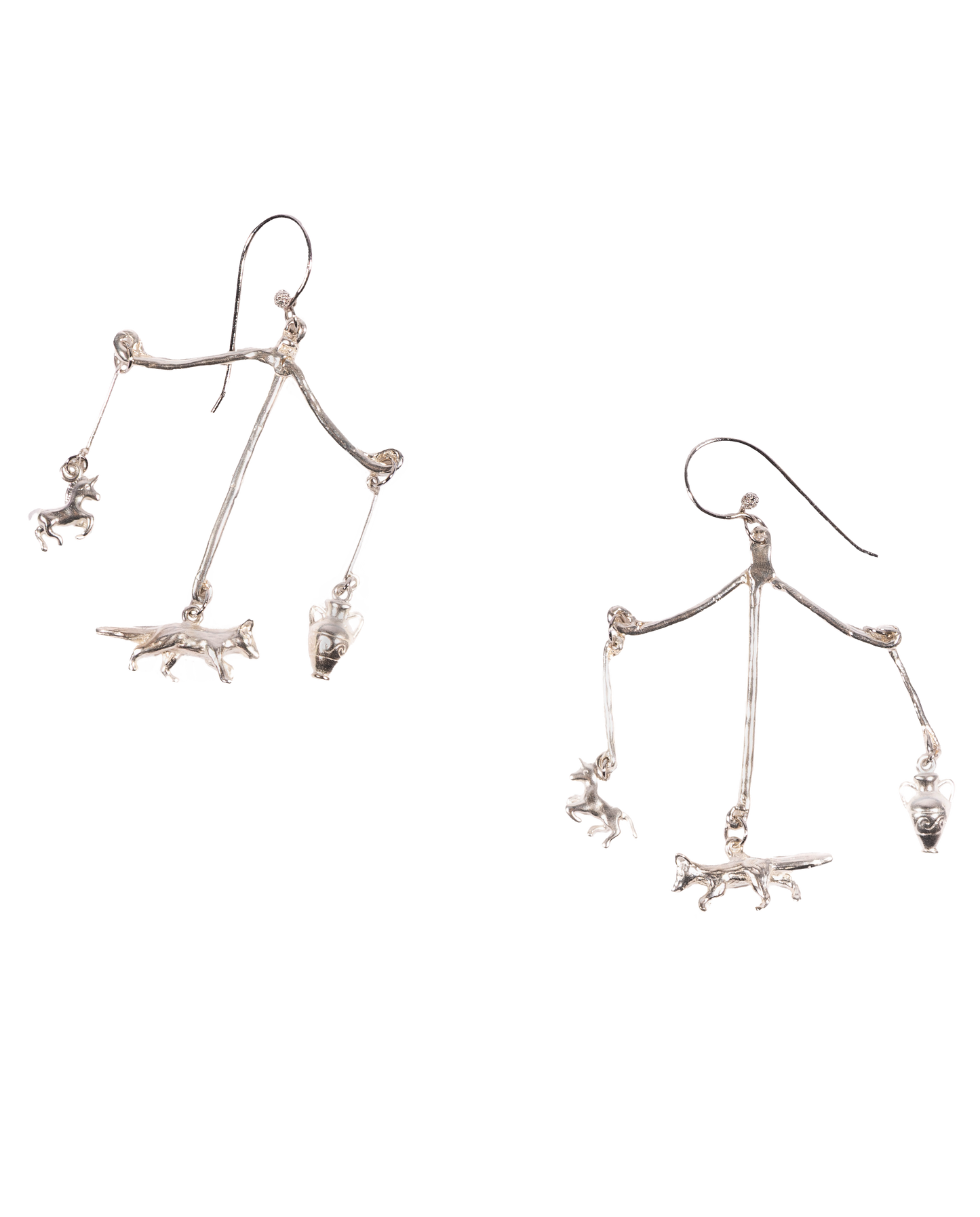 Fox and Amphora silver earrings