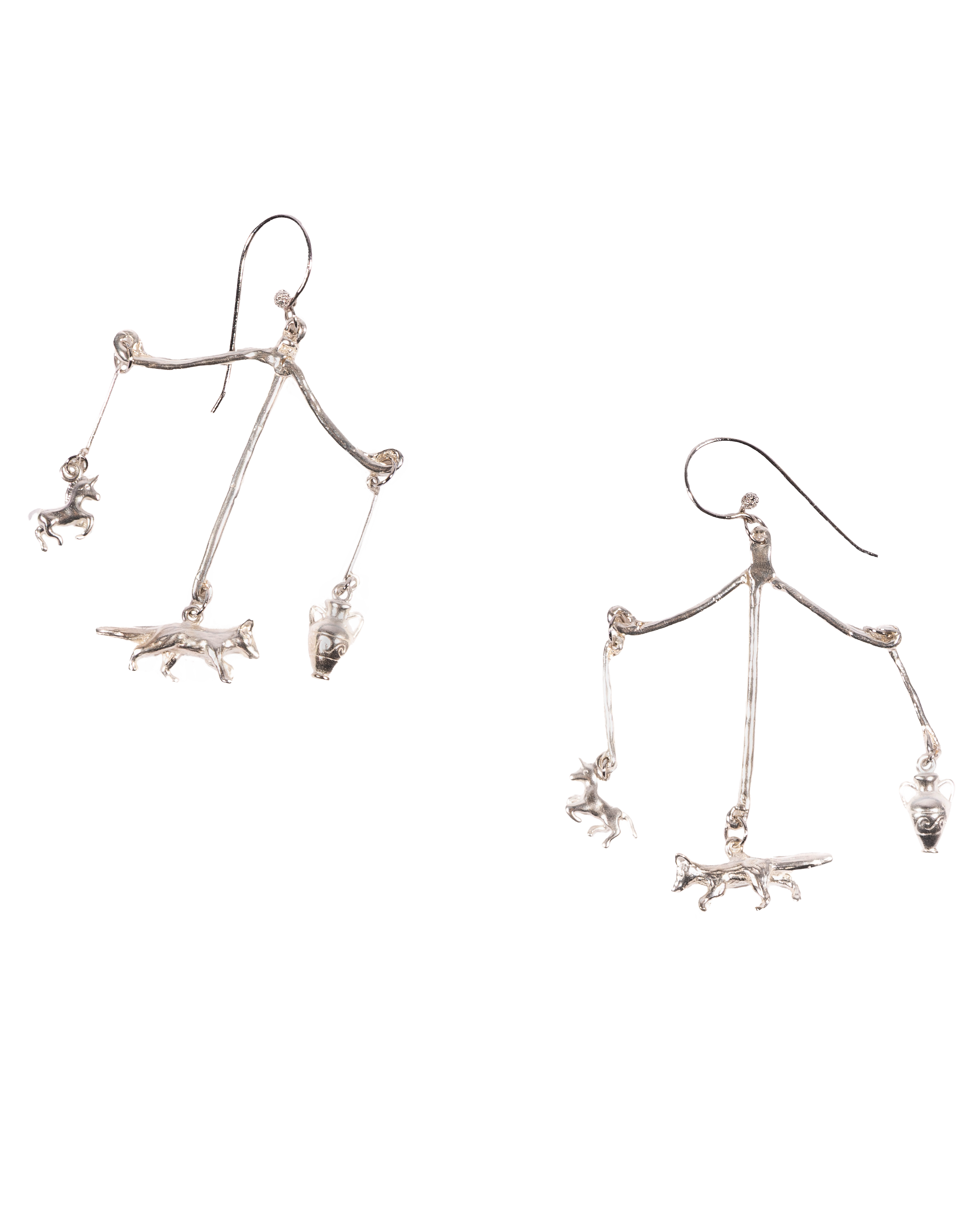 Fox and Amphora silver earrings
