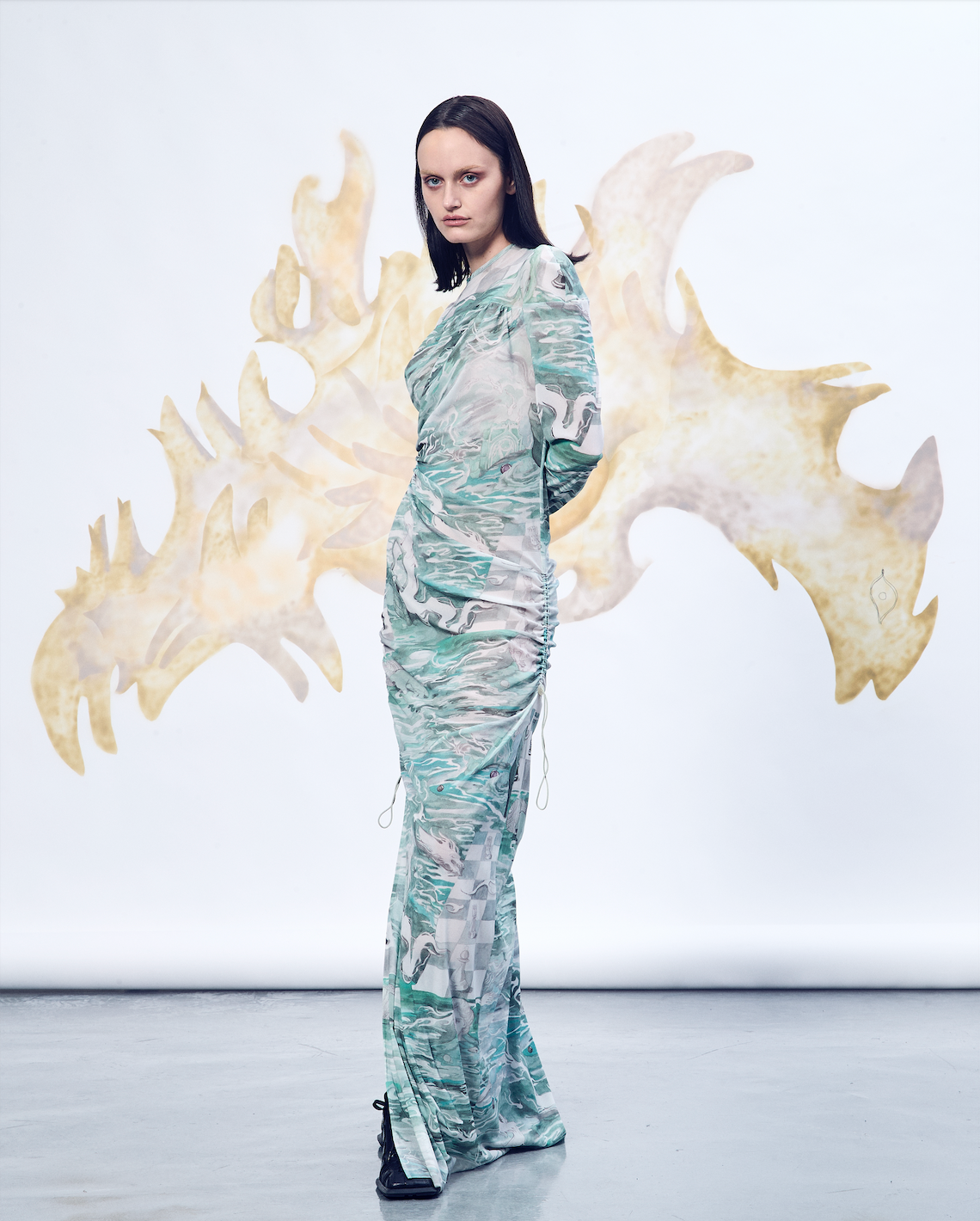 Tulle printed Surrealist long dress