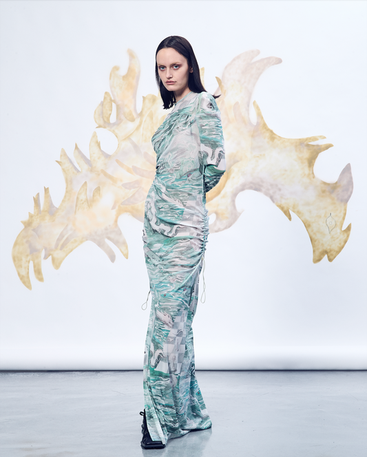 Tulle printed Surrealist long dress
