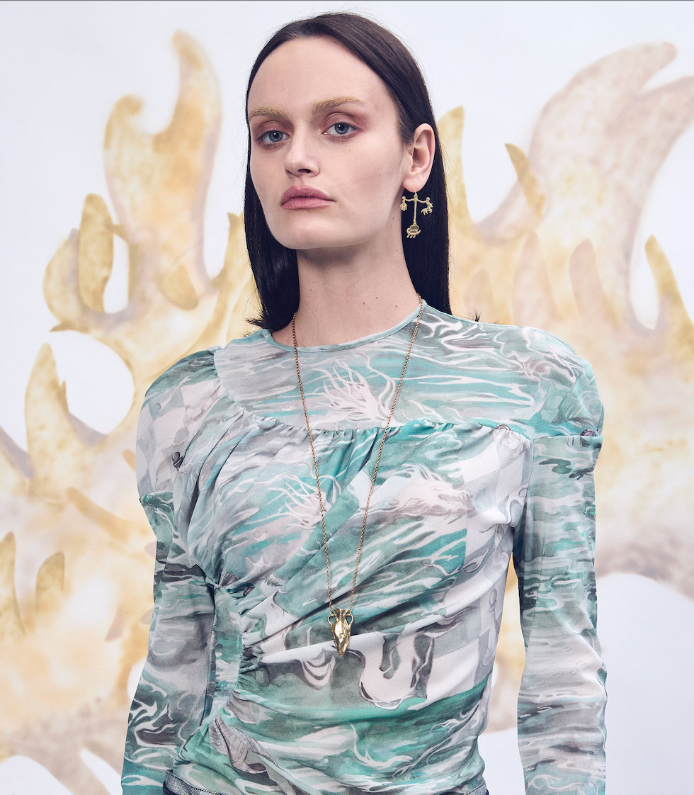 Tulle printed Surrealist long dress