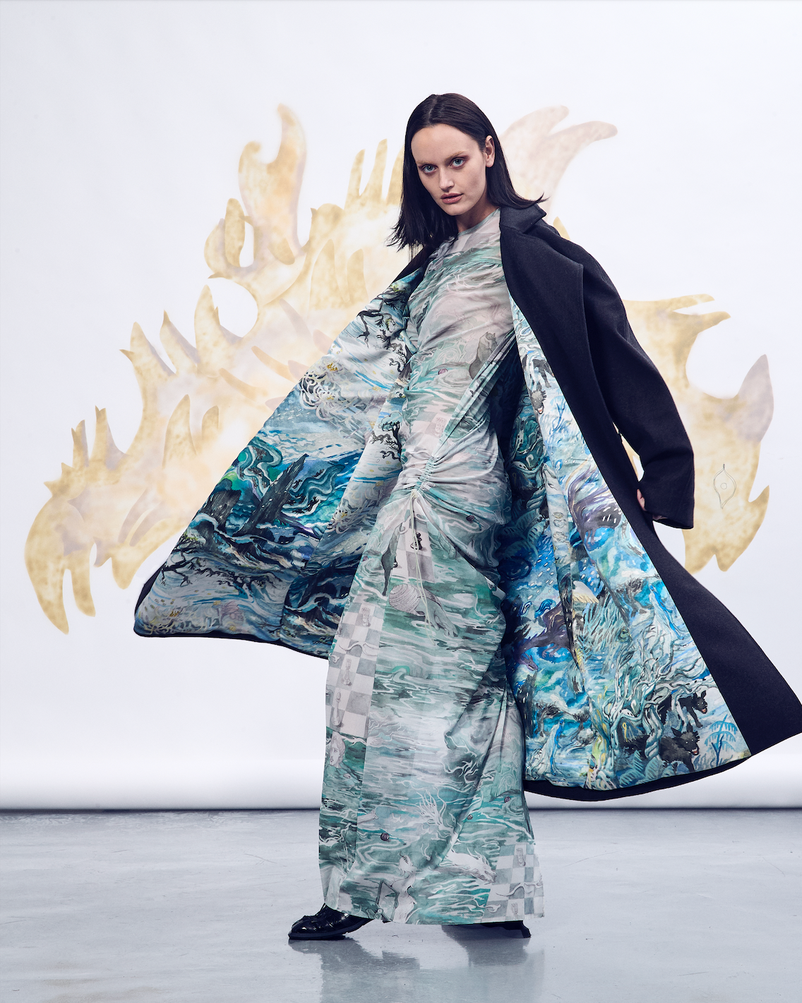 Tulle printed Surrealist long dress