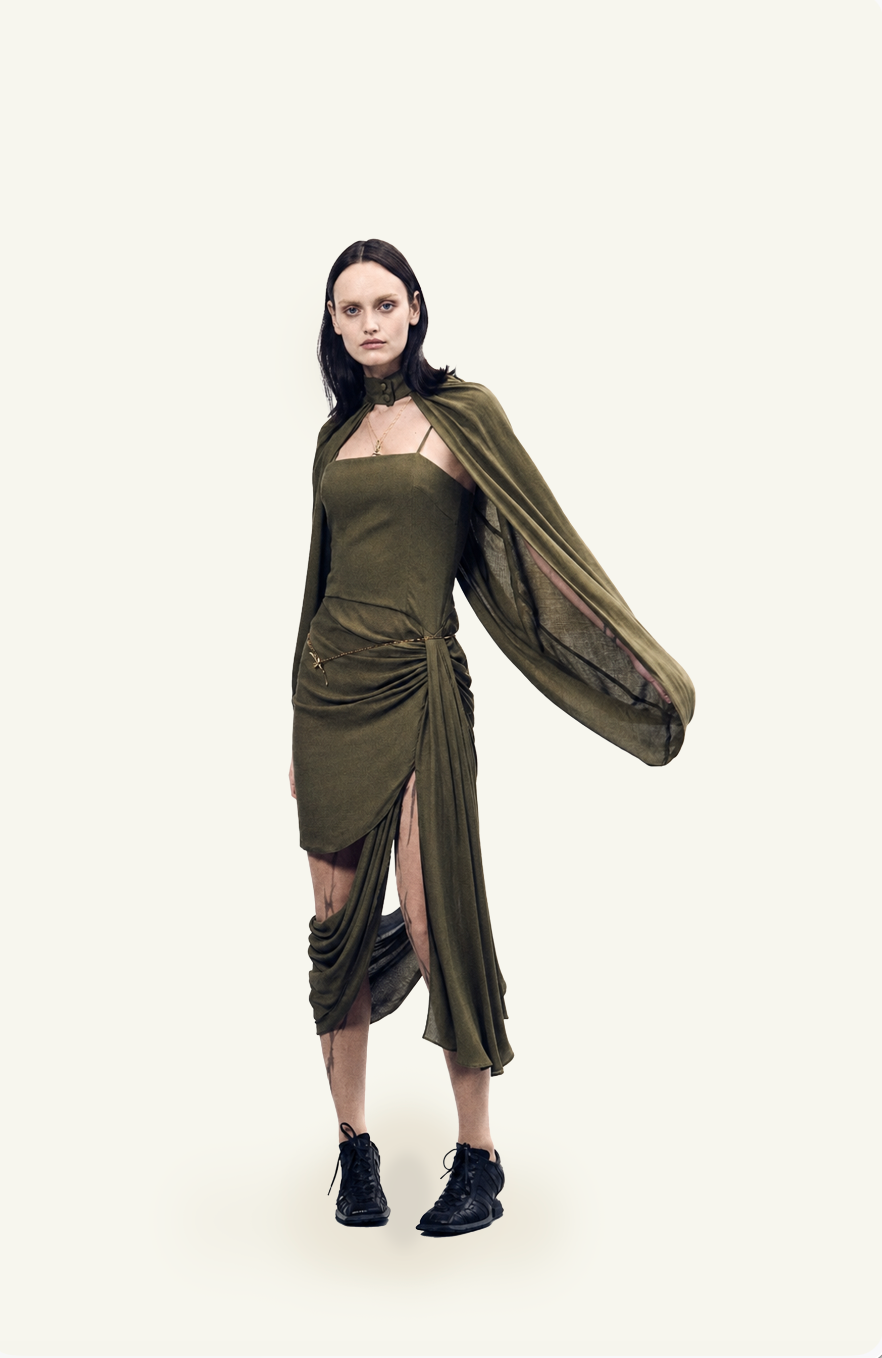 Vestal virgin olive cape dress
