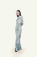 Chessboard draped long dress