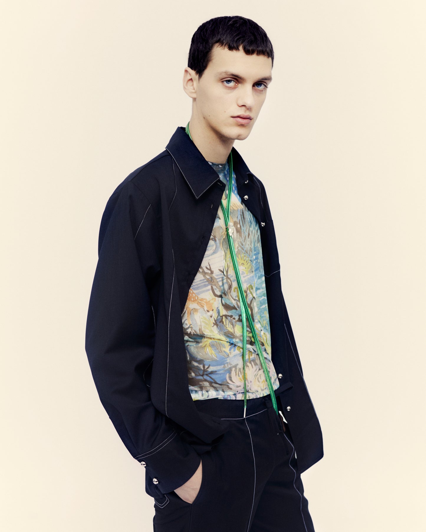 Regular fit mesh printed top