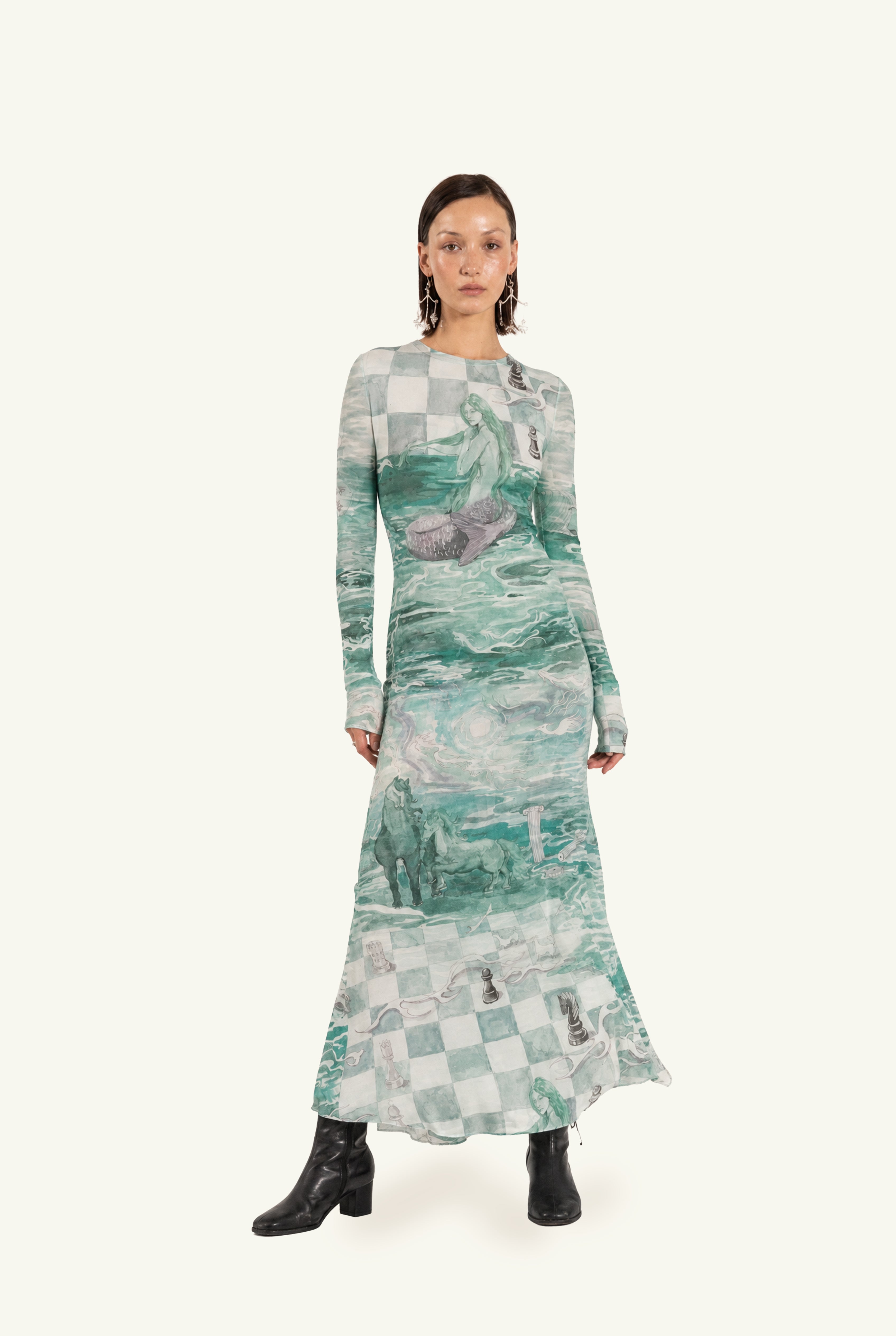 Dora Aqua long sleeves dress