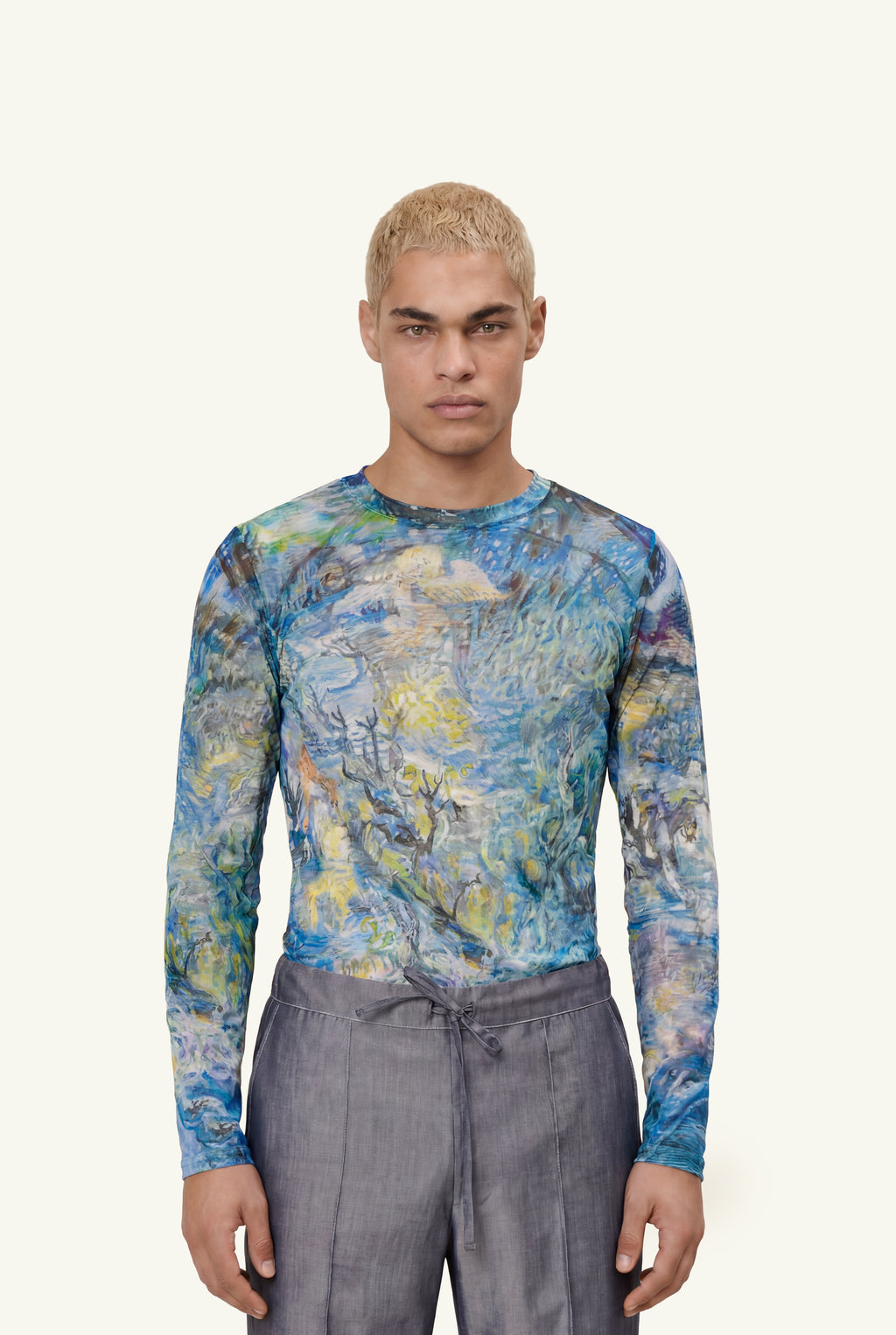 Regular fit mesh printed top