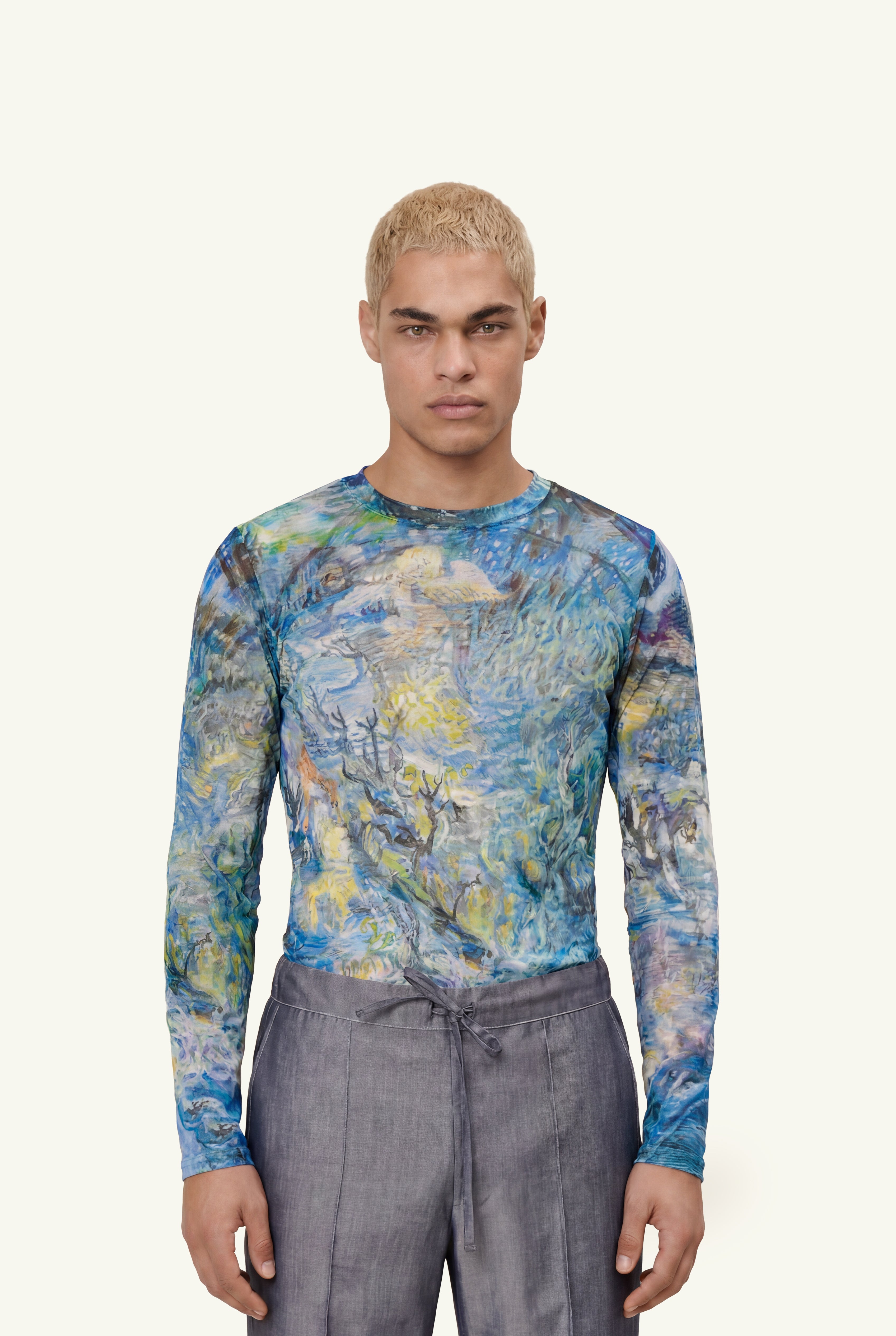 Regular fit mesh printed top
