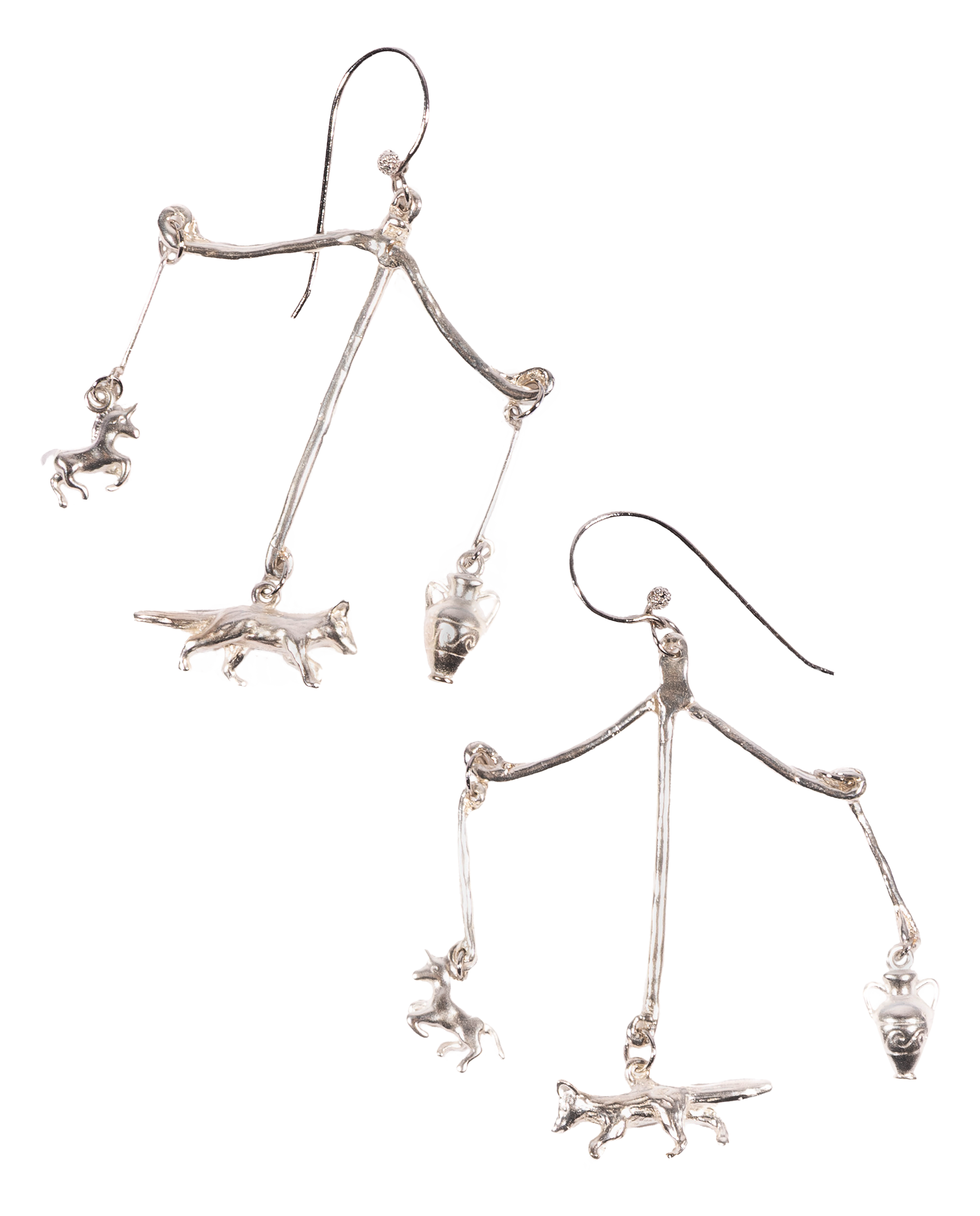 Fox and Amphora silver earrings