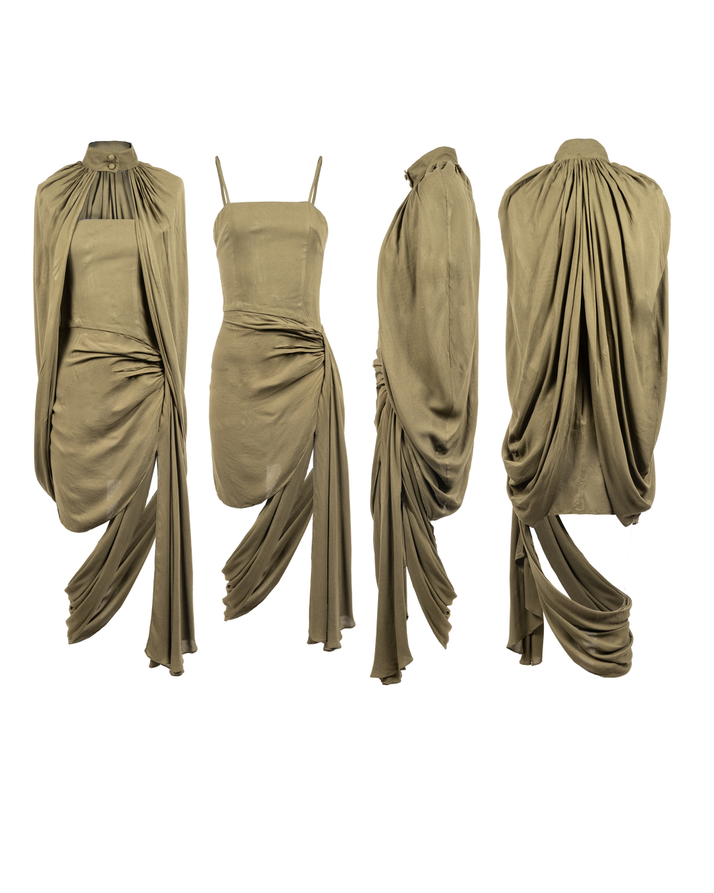 Olive deconstructed cape dress