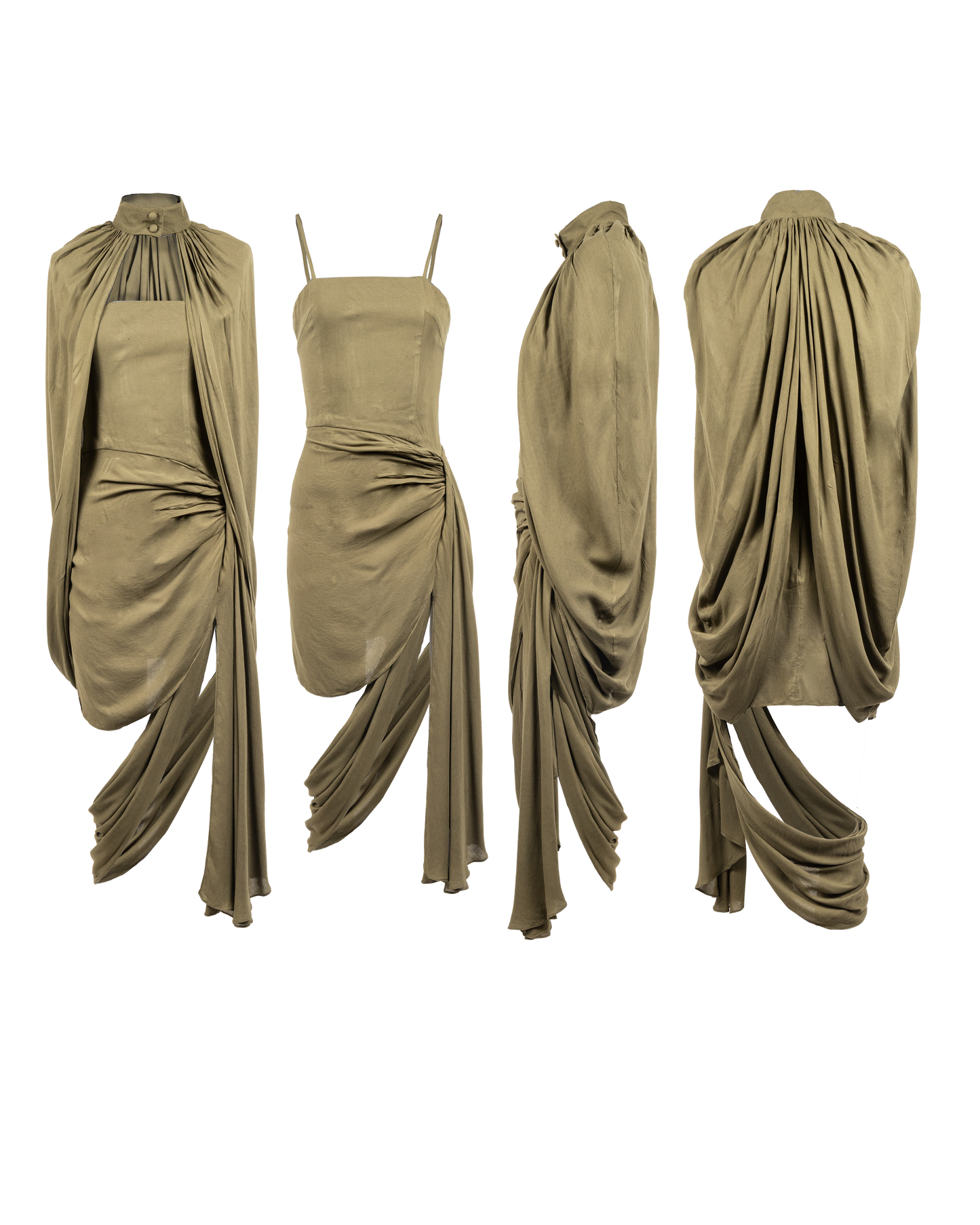 Olive deconstructed cape dress
