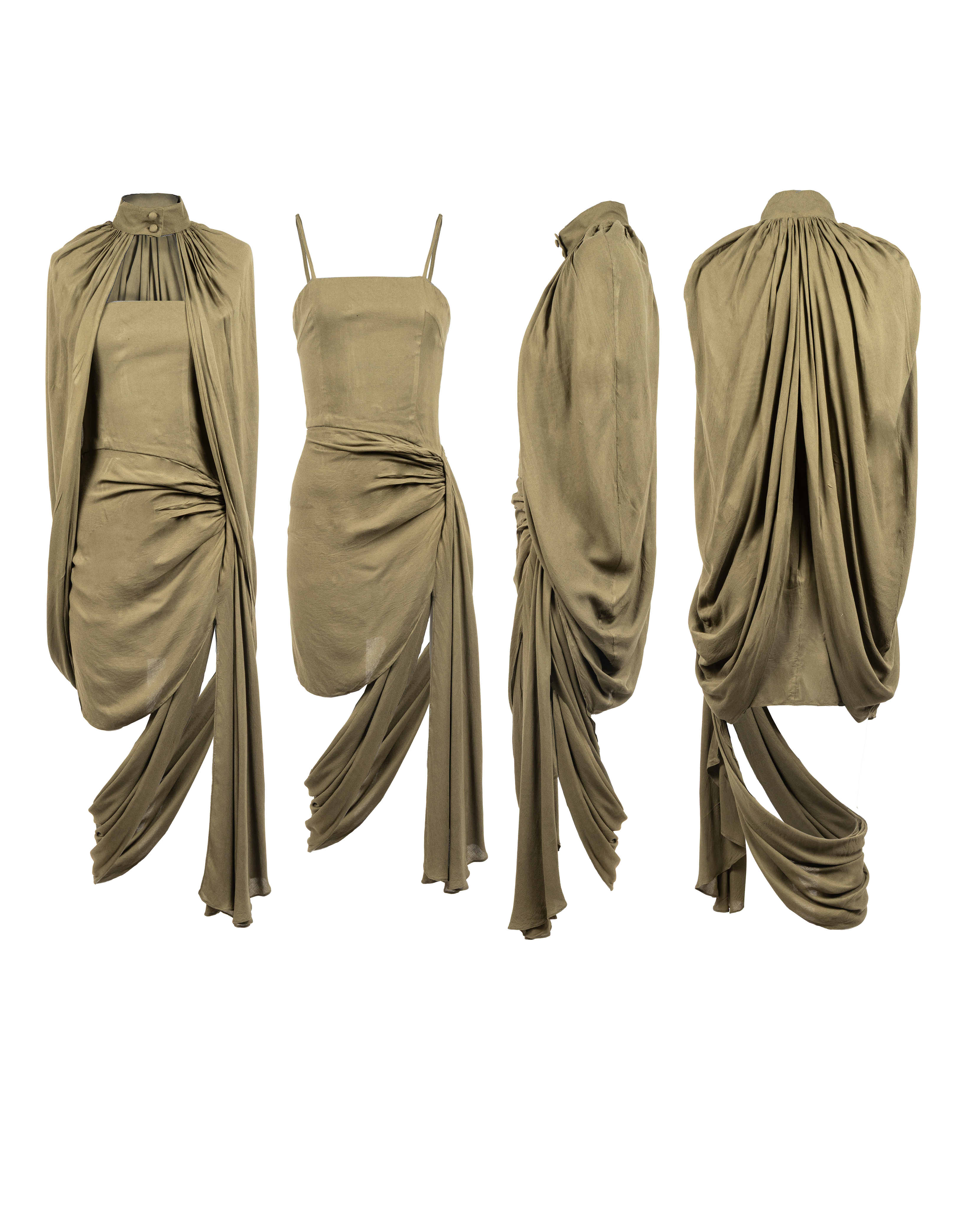 Olive deconstructed cape dress